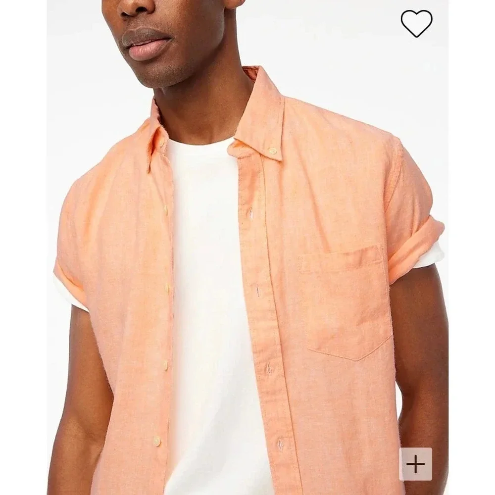 J crew Short-sleeve slim linen-blend shirt